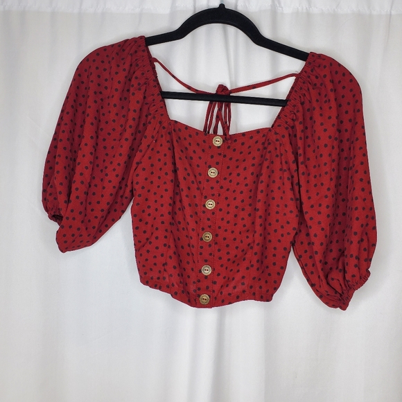 3 for $15 Xhilaration Puff Sleeve Crop Top Red with Black Polka-dot Size XS - Picture 1 of 7